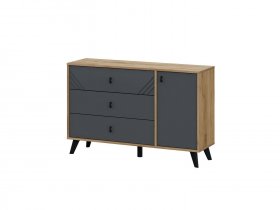 Комод 3ящ. и 1ств. Байкал (дуб крафт золотой/графит) в Нюрбе - nyurba.mebel-nsk.ru | фото