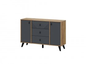 Комод 3ящ. и 2ств. Байкал (дуб крафт золотой/графит) в Нюрбе - nyurba.mebel-nsk.ru | фото