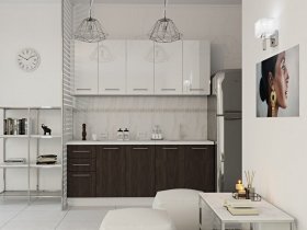 Кухонный гарнитур МДФ Выгодно и точка 2,0 м (белый глянец/ироко) в Нюрбе - nyurba.mebel-nsk.ru | фото