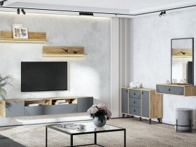 Модульная гостиная Байкал (дуб крафт золотой/графит) в Нюрбе - nyurba.mebel-nsk.ru | фото