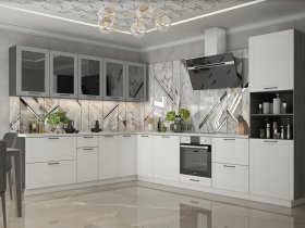 Модульная кухня Глэдис (белый снег/лайт грей софт/корпус анкор темный) в Нюрбе - nyurba.mebel-nsk.ru | фото