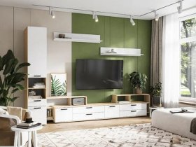 Модульная стенка Санса (дуб сонома/белый) в Нюрбе - nyurba.mebel-nsk.ru | фото