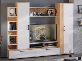 Стенка «Дакота» (дуб крафт золотой/белый ясень) в Нюрбе - nyurba.mebel-nsk.ru | фото