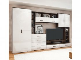 Стенка Коста МДФ (дуб венге/белый глянец) в Нюрбе - nyurba.mebel-nsk.ru | фото