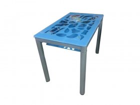 Стол обеденный В 828-2 (стекло голубое) в Нюрбе - nyurba.mebel-nsk.ru | фото