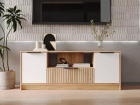 Тумба под ТВ  ТМ-001 Ивис (дуб крафт золотой/белый) в Нюрбе - nyurba.mebel-nsk.ru | фото